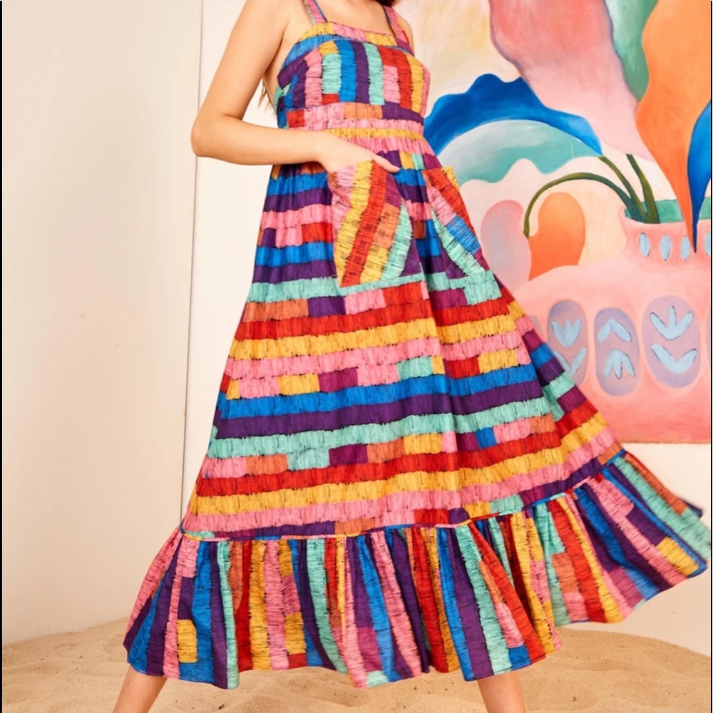 Farm Rio Stripes Midi Dress - Picture 2 of 11